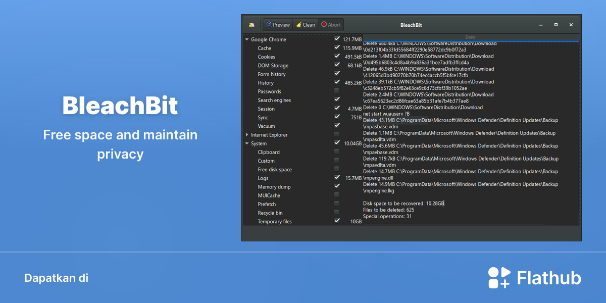 Memasang BleachBit di Linux | Flathub
