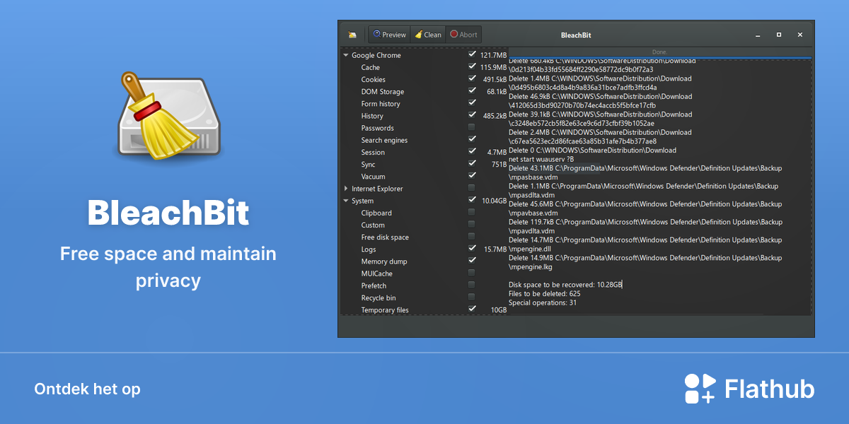 Installeer BleachBit op Linux | Flathub