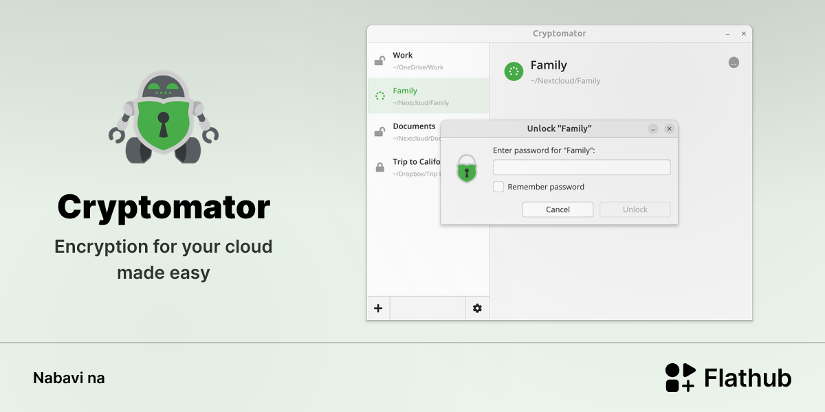Instaliraj aplikaciju Cryptomator na Linux | Flathub