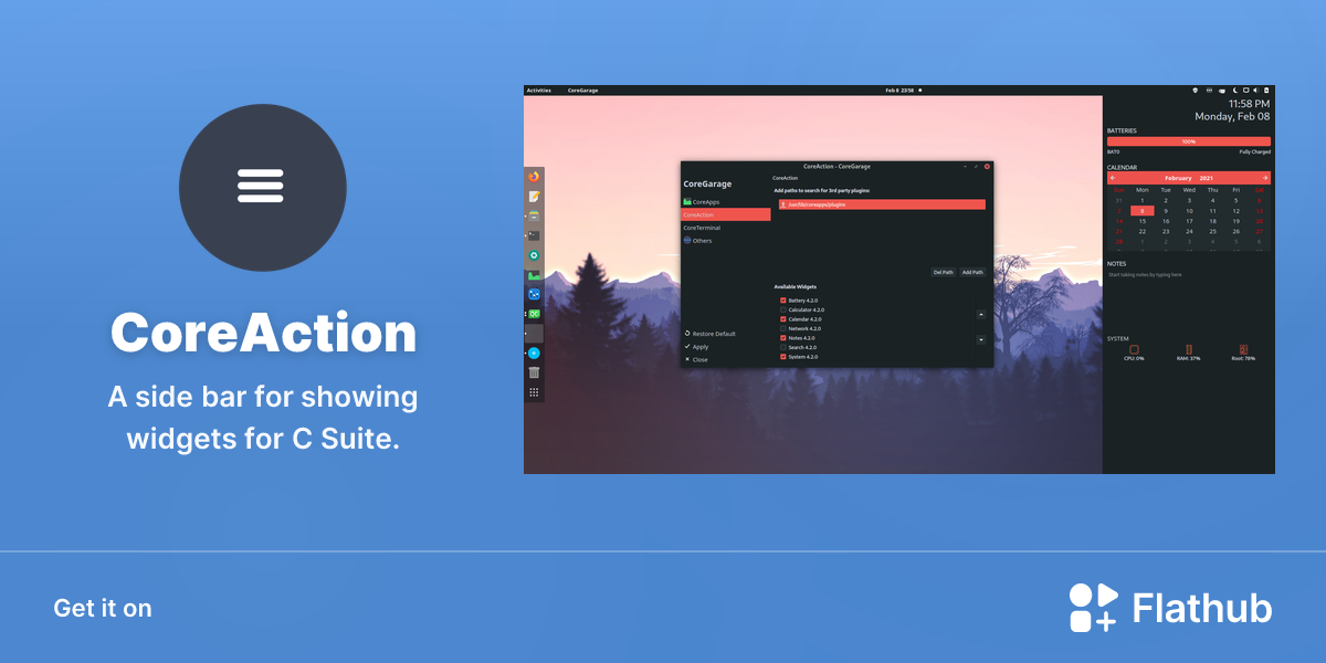 Install coreaction on linux flathub