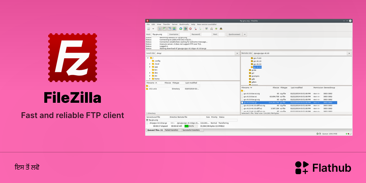FileZilla ਨੂੰ ਲੀਨਕਸ ਉੱਤੇ ਇੰਸਟਾਲ ਕਰੋ | Flathub