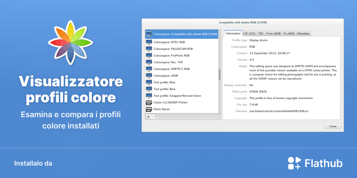 Installa Visualizzatore profili colore su Linux | Flathub