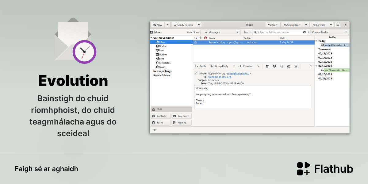 Suiteáil Evolution ar Linux | Flathub