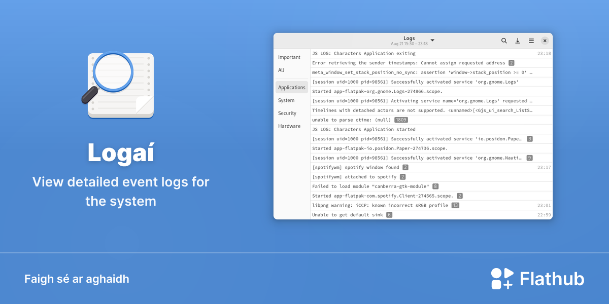 Suiteáil Logaí ar Linux | Flathub