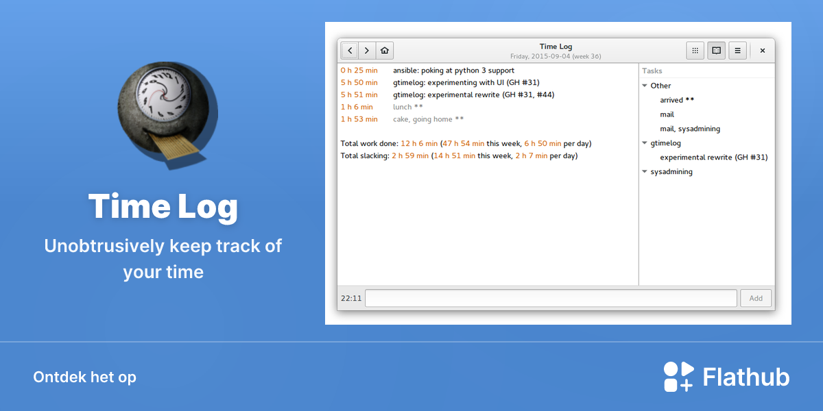 Installeer Time Log op Linux | Flathub
