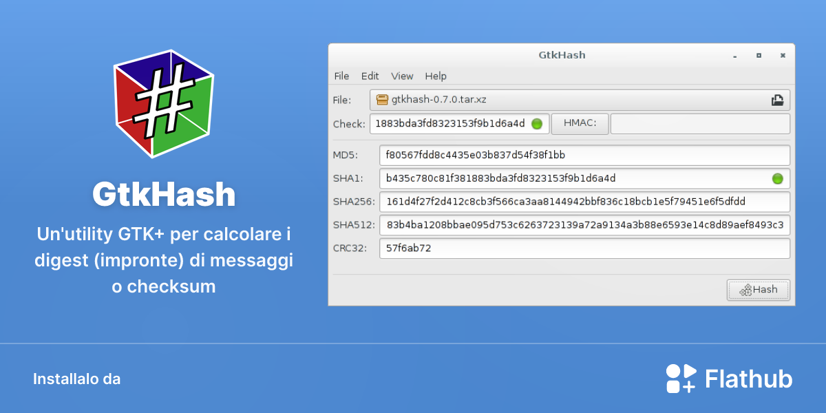 Installa GtkHash su Linux | Flathub