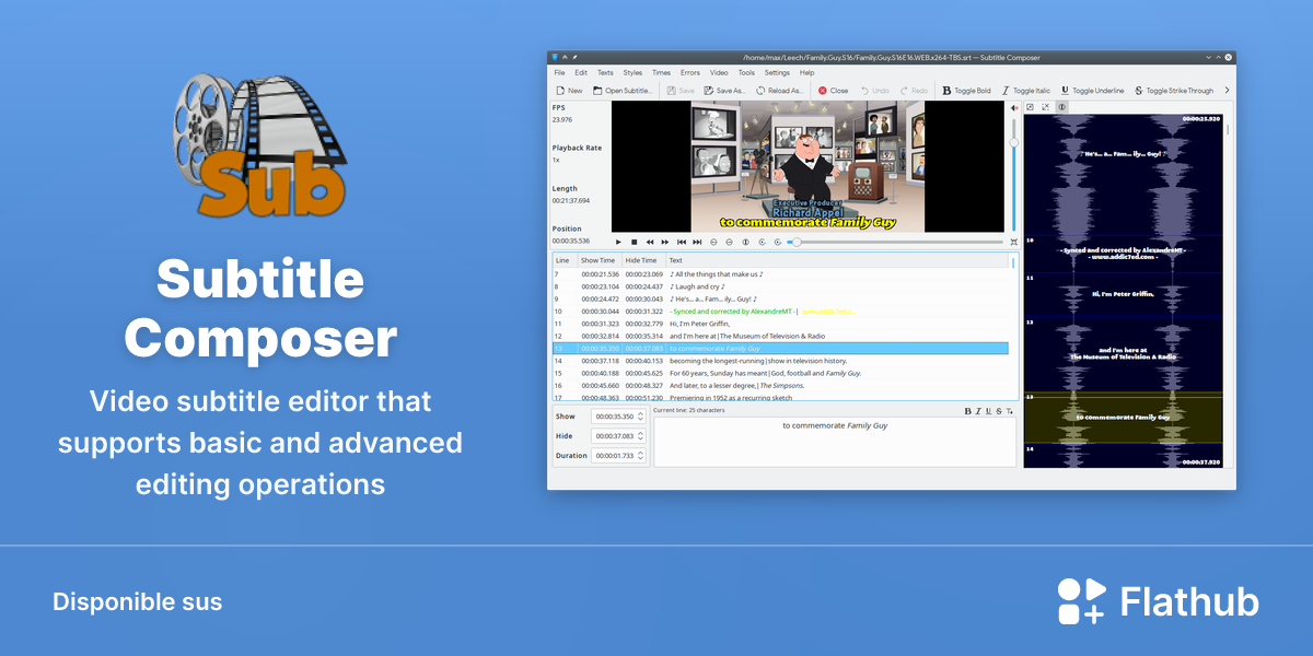 Installar Subtitle Composer sus Linux | Flathub