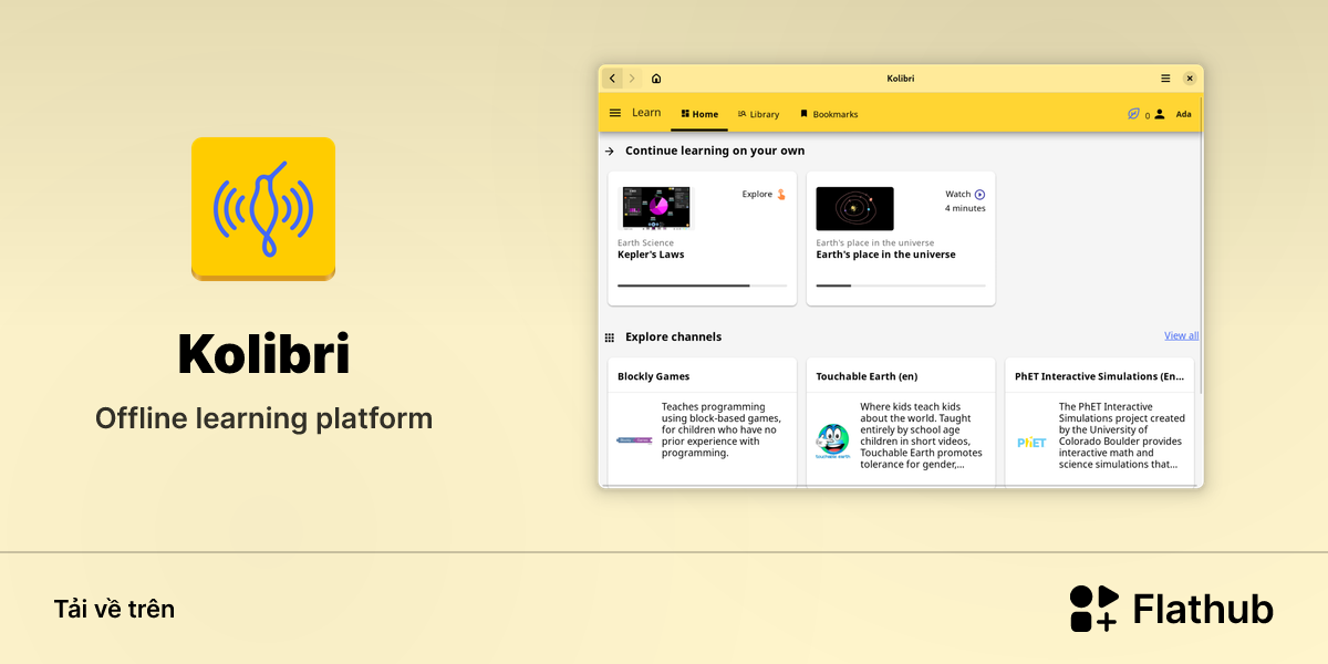 Cài đặt Kolibri trên Linux | Flathub