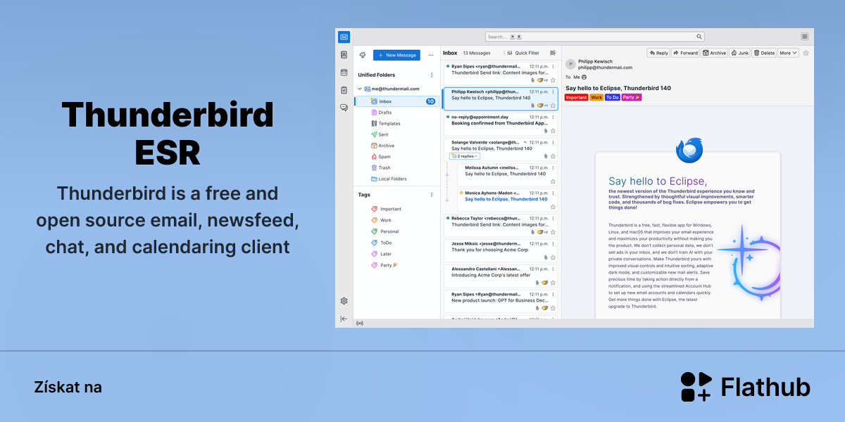 Nainstalovat aplikaci Thunderbird ESR na Linux | Flathub