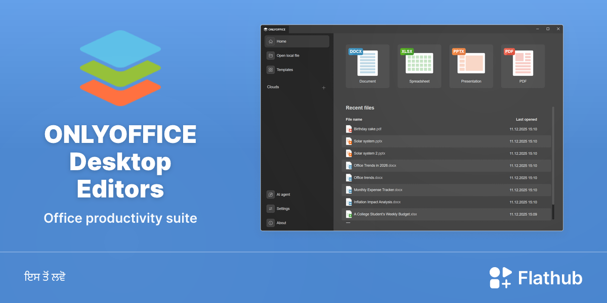 ONLYOFFICE Desktop Editors ਨੂੰ ਲੀਨਕਸ ਉੱਤੇ ਇੰਸਟਾਲ ਕਰੋ | Flathub