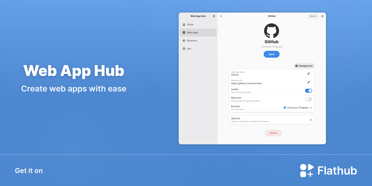 Install Web App Hub on Linux | Flathub