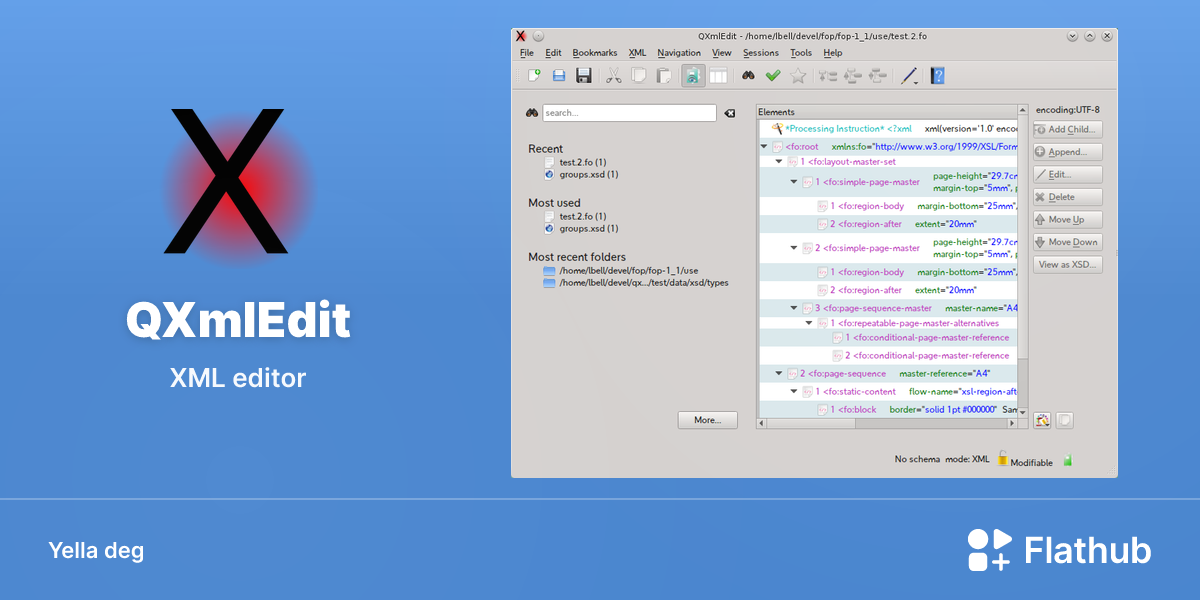 Asebded n QXmlEdit ɣef Linux | Flathub