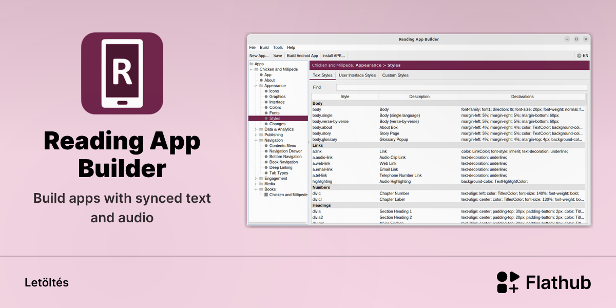 Reading App Builder telepítése Linuxra | Flathub