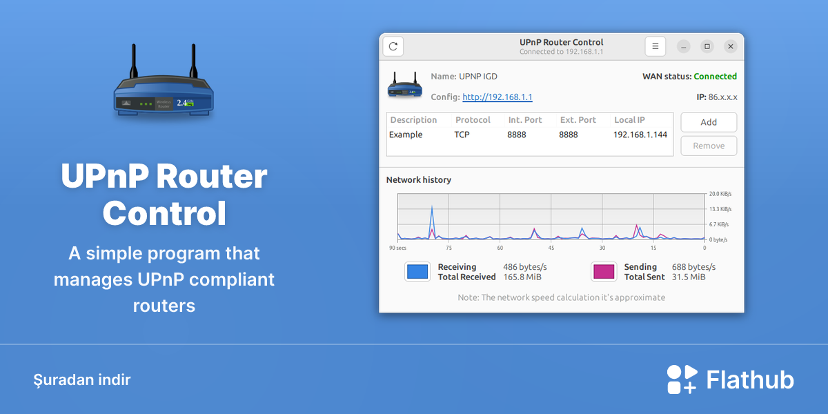 UPnP Router Control uygulamasını Linux'ta kur | Flathub