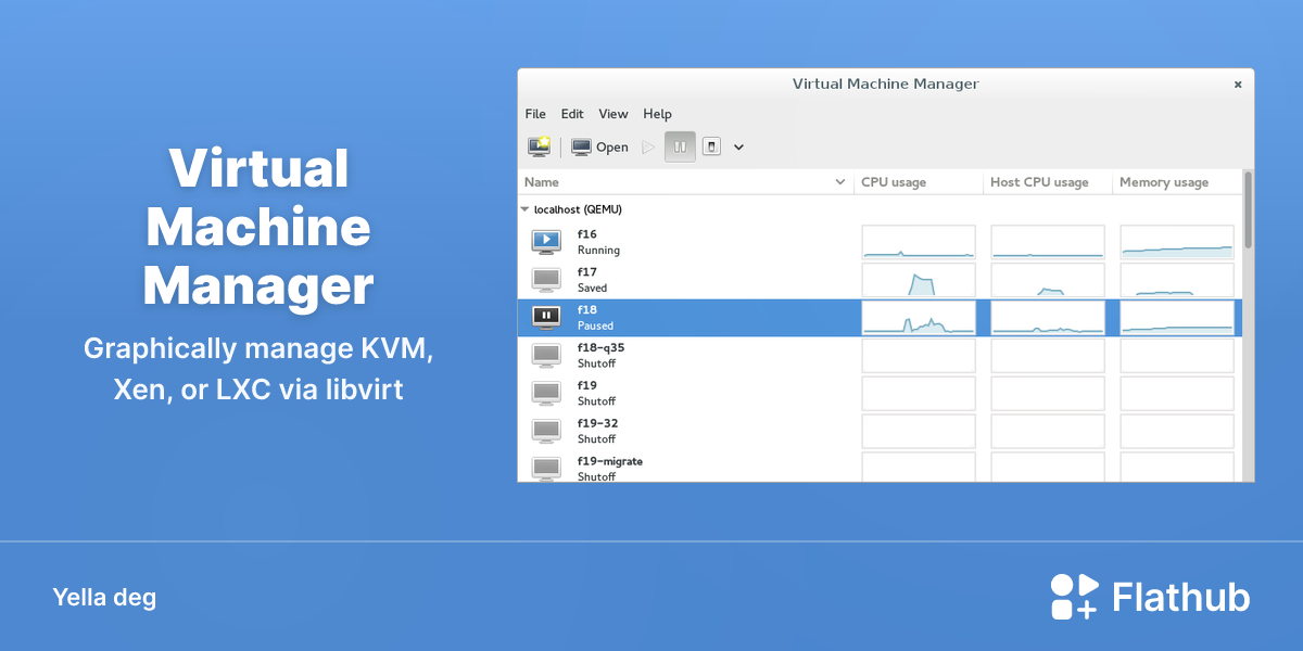 Asebded n Virtual Machine Manager ɣef Linux | Flathub