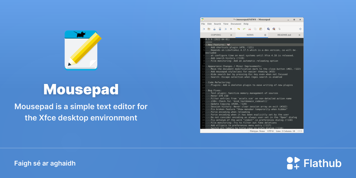 Suiteáil Mousepad ar Linux | Flathub