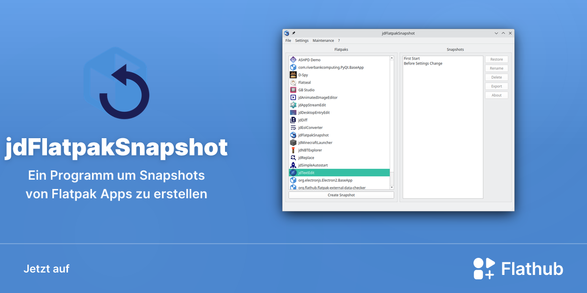 jdFlatpakSnapshot auf Linux installieren | Flathub