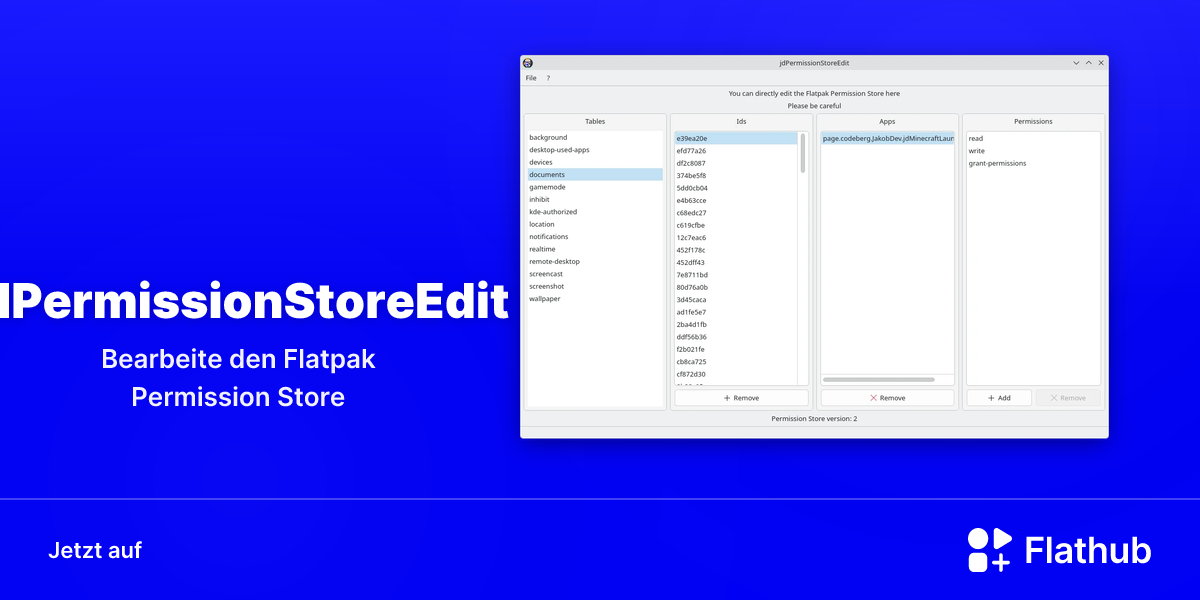jdPermissionStoreEdit auf Linux installieren | Flathub