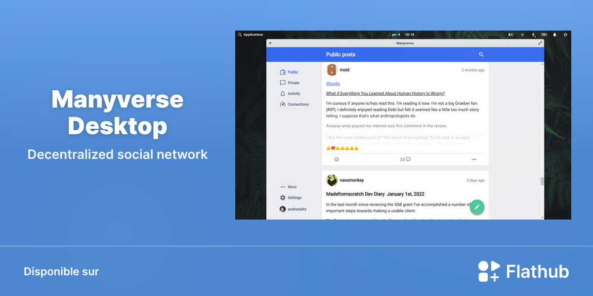 Installer Manyverse Desktop sur Linux | Flathub