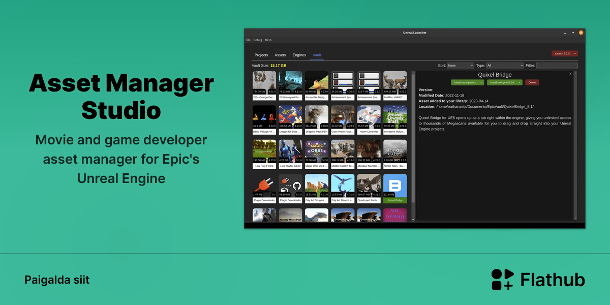 Paigalda Asset Manager Studio Linuxis | Flathub