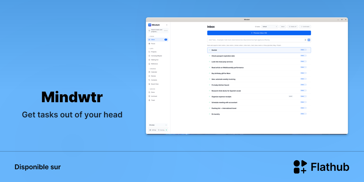 Installer Mindwtr sur Linux | Flathub