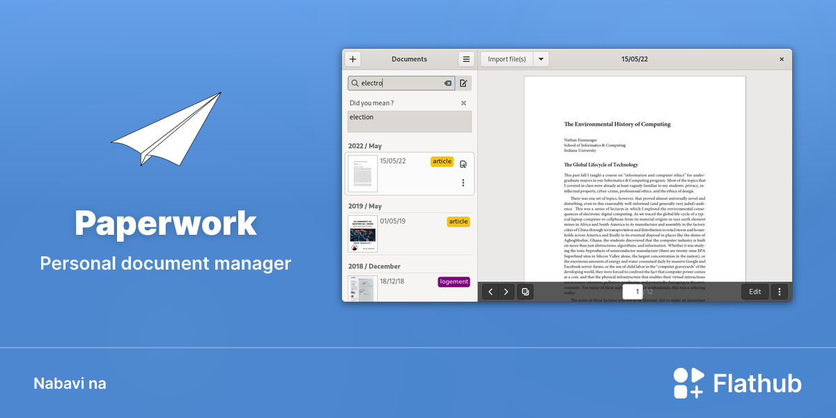 Instaliraj aplikaciju Paperwork na Linux | Flathub