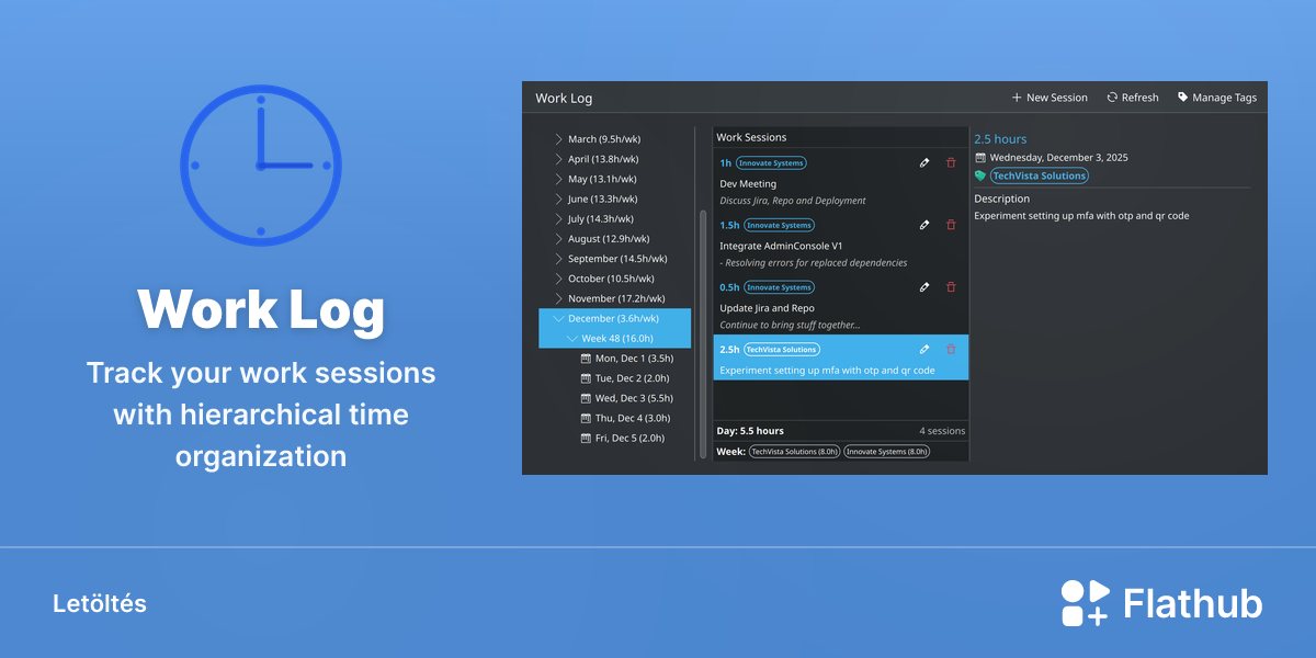 Work Log telepítése Linuxra | Flathub